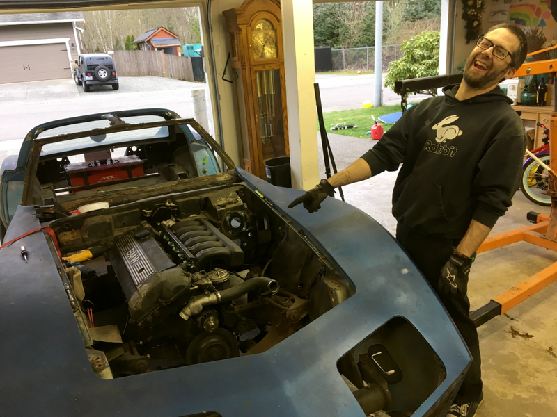 Fitting the BMW engine inside.